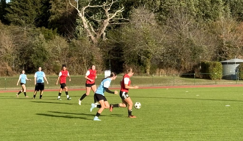 Girls playing football